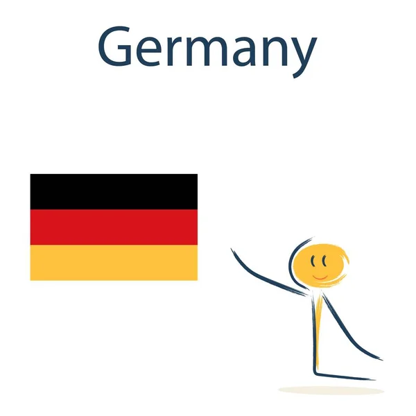 ドイツの国旗を持つキャラクター 子供たちに世界の地理や国を教える — ストックベクタ