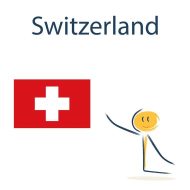 İsviçre bayrağı taşıyan bir karakter. Çocuklara coğrafya ve dünya ülkelerini öğretmek