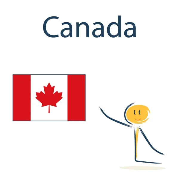 カナダの国旗を持つキャラクター 子供たちに世界の地理や国を教える — ストックベクタ