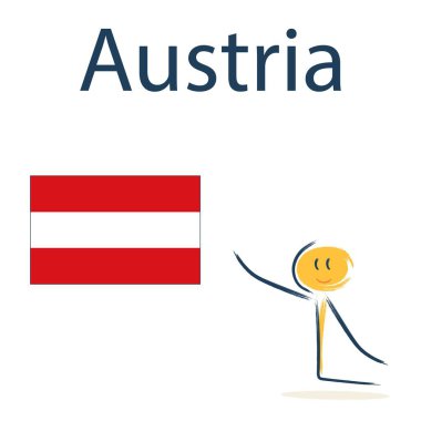 Avusturya bayrağı taşıyan karakter. Çocuklara coğrafya ve dünya ülkelerini öğretmek