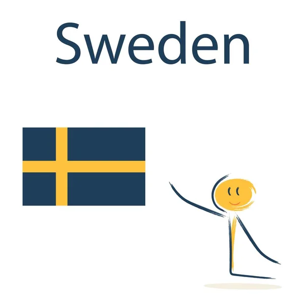 Caractère Avec Drapeau Suède Enseigner Aux Enfants Géographie Les Pays — Image vectorielle