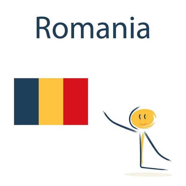 Personaje Con Bandera Romania Enseñando Geografía Infantil Países Del Mundo — Vector de stock
