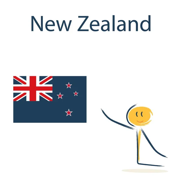 Karakter Met Vlag Van Nieuw Zeeland Onderwijs Kinderen Aardrijkskunde Landen — Stockvector