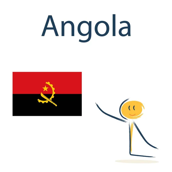 アンゴラの国旗を持つキャラクター 子供たちに世界の地理や国を教える — ストックベクタ