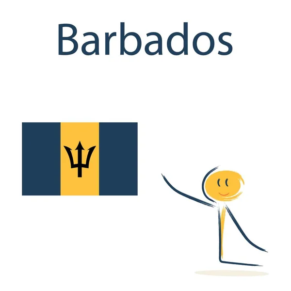바베이도스의 깃발을 캐릭터 아이들에게 지리와 세계의 나라들을 가르치는 — 스톡 벡터