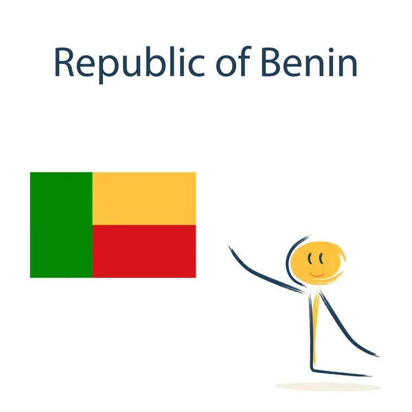 ベナン共和国の旗を持つキャラクター 子供たちに世界の地理や国を教える — ストックベクタ