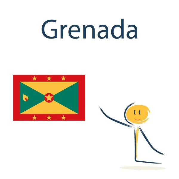 그레나다의 깃발을 캐릭터 아이들에게 지리와 세계의 나라들을 가르치는 — 스톡 벡터