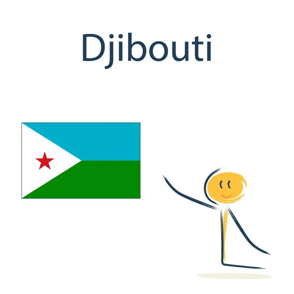 ジブチの国旗を持つキャラクター 子供たちに世界の地理や国を教える — ストックベクタ