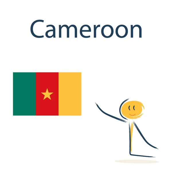 カメルーンの国旗を持つキャラクター 子供たちに世界の地理や国を教える — ストックベクタ