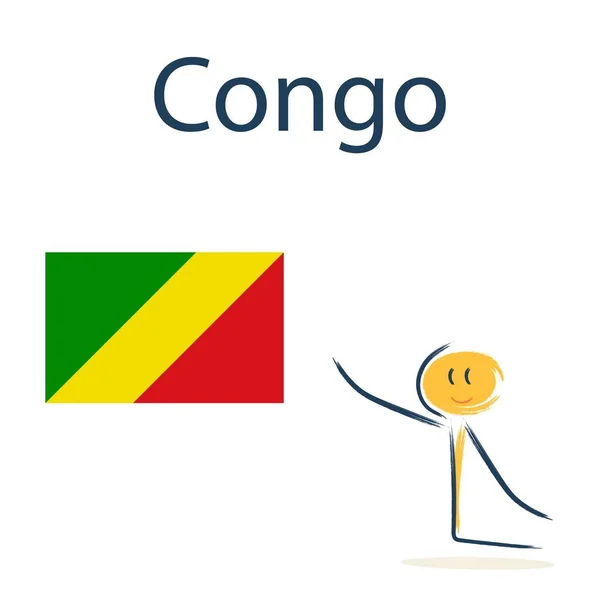 コンゴの旗を持つキャラクター 子供たちに世界の地理や国を教える — ストックベクタ