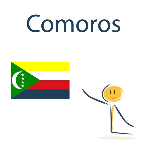 Carattere Con Bandiera Comore Insegnare Geografia Infantile Paesi Del Mondo — Vettoriale Stock