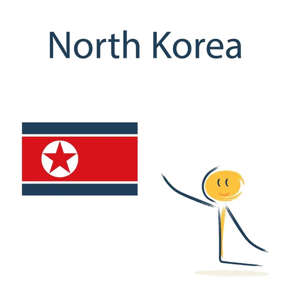 Kuzey Kore Bayrağı Taşıyan Karakter Çocuklara Coğrafya Dünya Ülkelerini Öğretmek — Stok Vektör