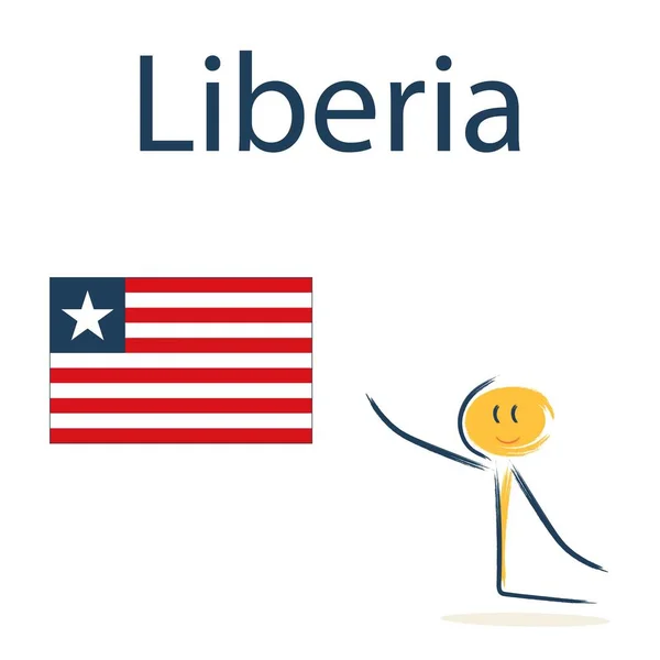 라이베리아의 깃발을 캐릭터 아이들에게 지리와 세계의 나라들을 가르치는 — 스톡 벡터