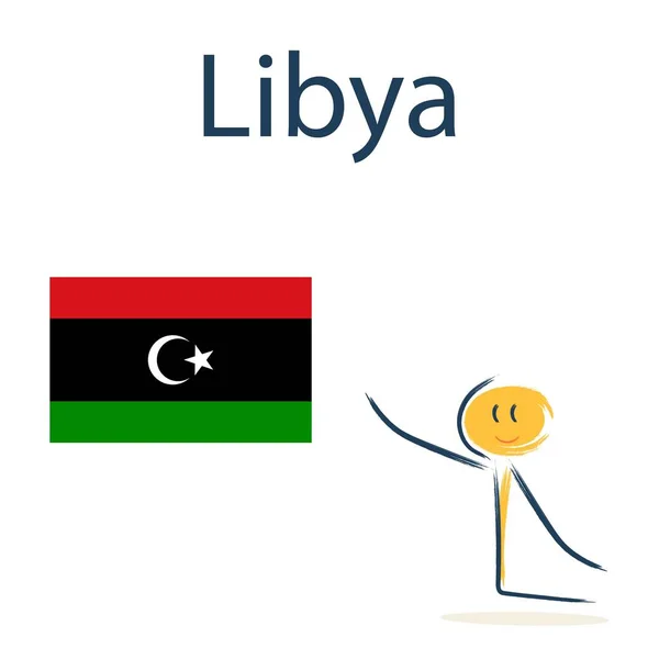 リビアの旗を持つキャラクター 子供たちに世界の地理や国を教える — ストックベクタ