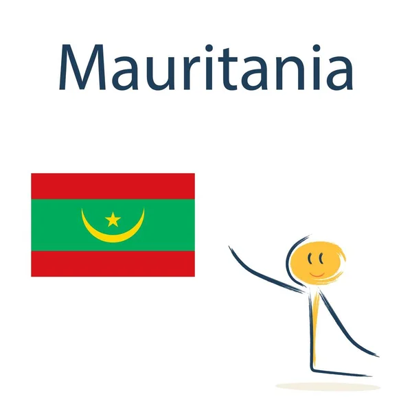 モーリタニアの国旗を持つキャラクター 子供たちに世界の地理や国を教える — ストックベクタ
