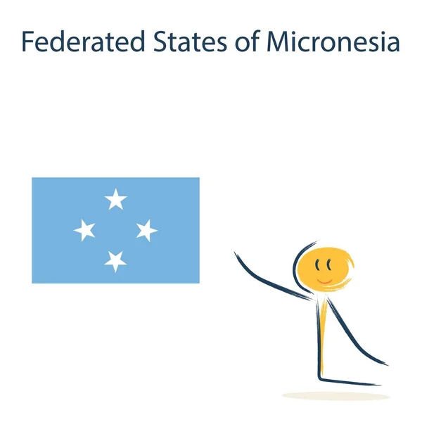 ミクロネシア連邦の国旗を持つキャラクター 子供たちに世界の地理や国を教える — ストックベクタ