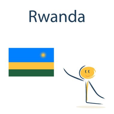 Ruanda bayrağı taşıyan bir karakter. Çocuklara coğrafya ve dünya ülkelerini öğretmek