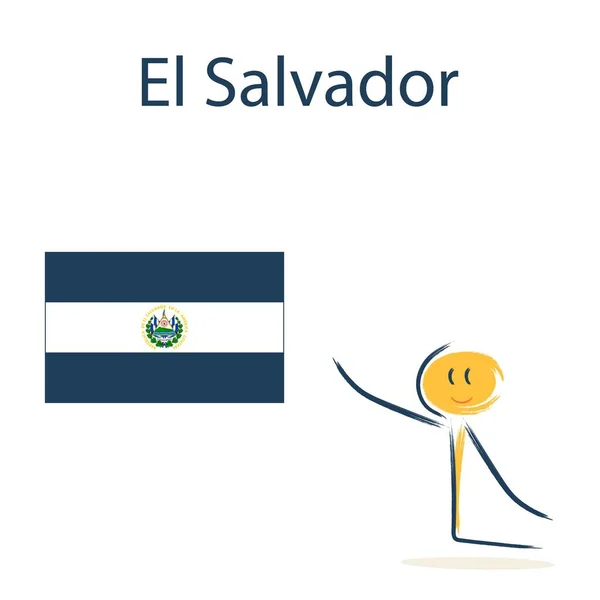 Salvador Bayrağı Taşıyan Karakter Çocuklara Coğrafya Dünya Ülkelerini Öğretmek — Stok Vektör