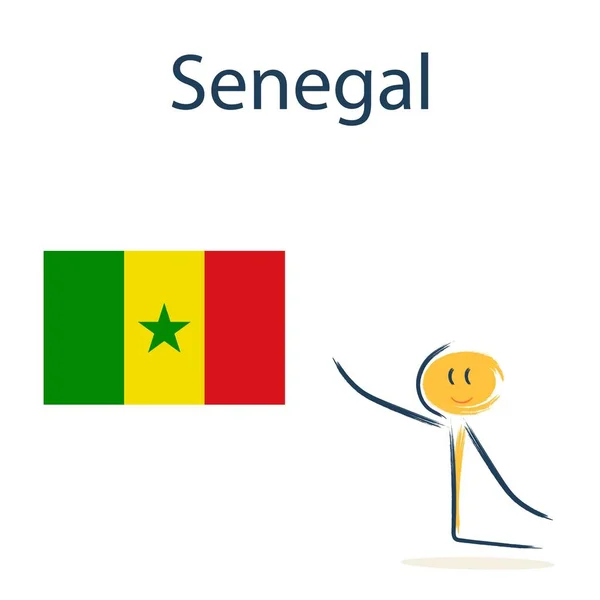 セネガルの国旗を持つキャラクター 子供たちに世界の地理や国を教える — ストックベクタ