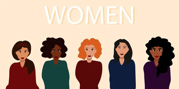 Mujeres Con Diferentes Colores Piel Diferentes Nacionalidades Mujeres Diferentes Nacionalidades — Vector de stock