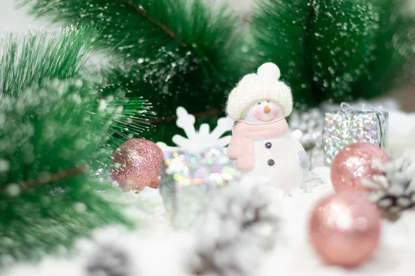 Snowman Concept Christmas Card Tree Snow Gift — Stock Photo, Image