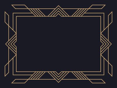 Art deco çerçeve. Klasik doğrusal sınır. Davetiyeler, broşürler ve tebrik kartları için bir şablon tasarla. Geometrik altın çerçeveli. 1920 'lerin tarzı - 1930' lar. Vektör illüstrasyonu