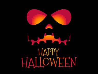 Mutlu Cadılar Bayramı Korkunç Balkabağı Surat. Cadılar Bayramı Jack O Lantern. Kabak suratlı, parlayan bir fener. Davetiyeler, broşürler ve tebrik kartları için bir şablon tasarla. Vektör illüstrasyonu