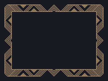 Art deco çerçeve. Klasik doğrusal sınır. Davetiyeler, broşürler ve tebrik kartları için bir şablon tasarla. Geometrik altın çerçeveli. 1920 'lerin tarzı - 1930' lar. Vektör illüstrasyonu