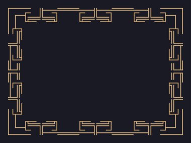 Art deco çerçeve. Klasik doğrusal sınır. Davetiyeler, broşürler ve tebrik kartları için bir şablon tasarla. Geometrik altın çerçeveli. 1920 'lerin tarzı - 1930' lar. Vektör illüstrasyonu