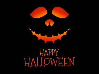 Mutlu Cadılar Bayramı Korkunç Balkabağı Surat. Cadılar Bayramı Jack O Lantern. Kabak suratlı, parlayan bir fener. Davetiyeler, broşürler ve tebrik kartları için bir şablon tasarla. Vektör illüstrasyonu