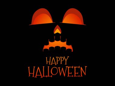 Mutlu Cadılar Bayramı Korkunç Balkabağı Surat. Cadılar Bayramı Jack O Lantern. Kabak suratlı, parlayan bir fener. Davetiyeler, broşürler ve tebrik kartları için bir şablon tasarla. Vektör illüstrasyonu