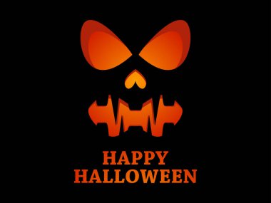 Mutlu Cadılar Bayramı Korkunç Balkabağı Surat. Cadılar Bayramı Jack O Lantern. Kabak suratlı, parlayan bir fener. Davetiyeler, broşürler ve tebrik kartları için bir şablon tasarla. Vektör illüstrasyonu