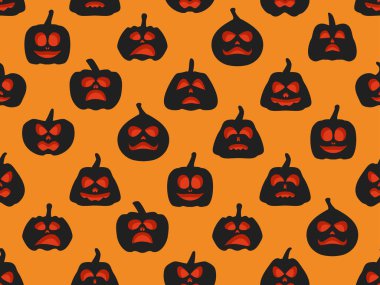 Cadılar Bayramı balkabakları kusursuz desen. Ambalaj kağıdı, pankart ve reklam malzemeleri için Jack-o feneri. Vektör illüstrasyonu