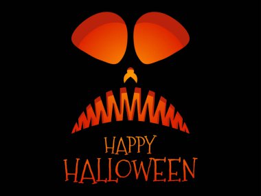 Mutlu Cadılar Bayramı Korkunç Balkabağı Surat. Cadılar Bayramı Jack O Lantern. Kabak suratlı, parlayan bir fener. Davetiyeler, broşürler ve tebrik kartları için bir şablon tasarla. Vektör illüstrasyonu