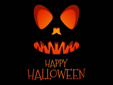 Mutlu Cadılar Bayramı Korkunç Balkabağı Surat. Cadılar Bayramı Jack O Lantern. Kabak suratlı, parlayan bir fener. Davetiyeler, broşürler ve tebrik kartları için bir şablon tasarla. Vektör illüstrasyonu