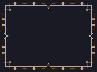 Art deco çerçeve. Klasik doğrusal sınır. Davetiyeler, broşürler ve tebrik kartları için bir şablon tasarla. Geometrik altın çerçeveli. 1920 'lerin tarzı - 1930' lar. Vektör illüstrasyonu