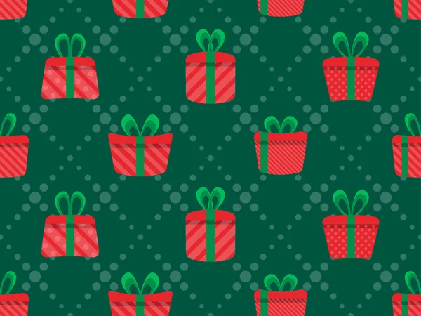 Червоні Подарункові Коробки Зеленою Стрічкою Безшовний Візерунок Різні Подарункові Коробки — стоковий вектор
