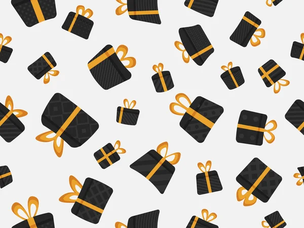 Modèle Sans Couture Avec Des Boîtes Cadeaux Noires Sur Fond — Image vectorielle