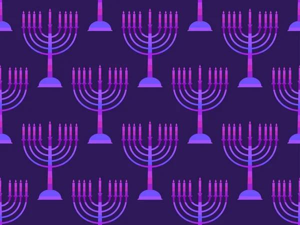 Hanukkah无缝图案与Menorah与9支蜡烛 犹太节日背景的小册子 横幅和包装纸 紫罗兰背景下的光明节蜡烛 矢量说明 — 图库矢量图片
