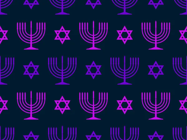 Hanukkah Patrón Sin Costura Con Menorá Con Nueve Velas Estrella — Vector de stock