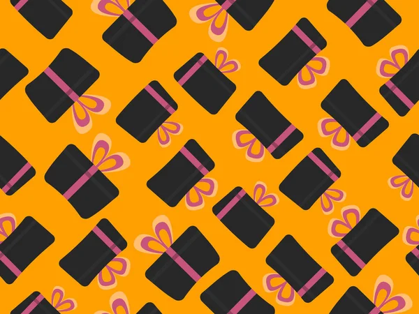 Motif Sans Couture Avec Des Boîtes Cadeaux Noires Avec Ruban — Image vectorielle