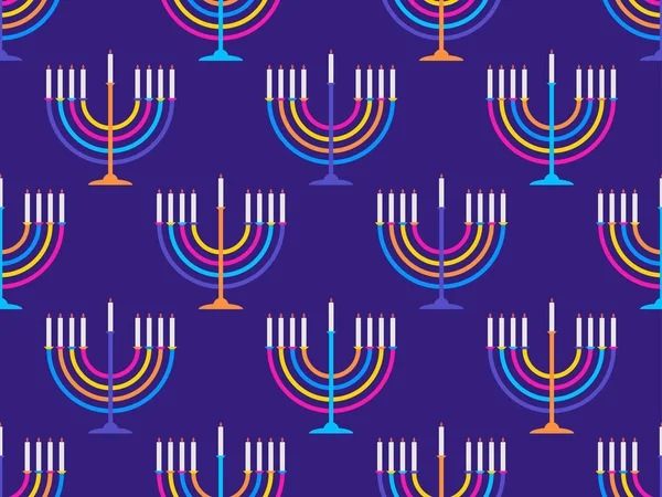 Hanukkah Seamless Pattern Menorah Nine Candle Jewish Festival Background Brochures — Stock Vector