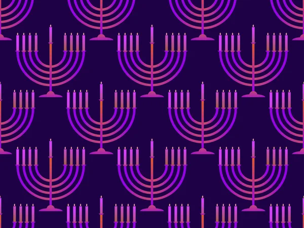 Hanukkah Seamless Pattern Menorah Nine Candle Jewish Festival Background Brochures — Stock Vector