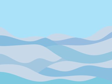 Karlı tepeli kış manzarası. Düz bir dağ manzarası, soğuk kış havası. Karla kaplı tepelerin manzarası. Baskı ve posterler için tasarım, promosyon ürünleri. Vektör illüstrasyonu