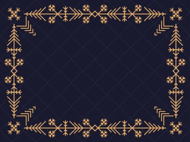 Kar taneli Art deco çerçeve. Noel doğrusal sınırı, çizgi sanatı. Tebrik kartı için şablon tasarımı Mutlu Noeller ve mutlu yıllar. 1920 'lerin tarzı - 1930' lar. Vektör illüstrasyonu