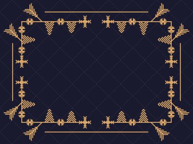 Kar taneli Art deco çerçeve. Noel doğrusal sınırı, çizgi sanatı. Tebrik kartı için şablon tasarımı Mutlu Noeller ve mutlu yıllar. 1920 'lerin tarzı - 1930' lar. Vektör illüstrasyonu