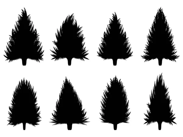 Beyaz Arka Planda Izole Edilmiş Siyah Noel Ağaçları Noel Ağacı — Stok Vektör