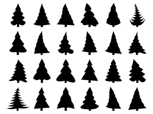 Černá Silueta Vánočních Stromků Izolovaných Bílém Pozadí Kolekce Ikon Vánočních — Stockový vektor