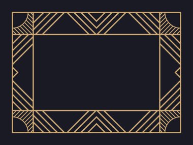 Art deco çerçeve. Klasik doğrusal sınır. Davetiyeler, broşürler ve tebrik kartları için bir şablon tasarla. Geometrik altın çerçeveli. 1920 'lerin tarzı - 1930' lar. Vektör illüstrasyonu