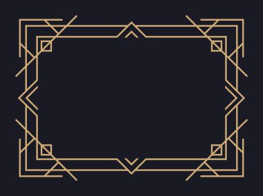 Art deco çerçeve. Klasik doğrusal sınır. Davetiyeler, broşürler ve tebrik kartları için bir şablon tasarla. Geometrik altın çerçeveli. 1920 'lerin tarzı - 1930' lar. Vektör illüstrasyonu